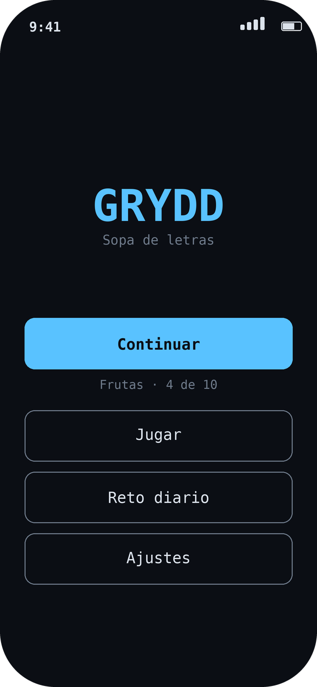Pantalla de inicio de Grydd
